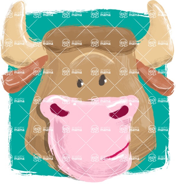 Cartoon Animal PNG Clipart - Bull Watercolor Avatar